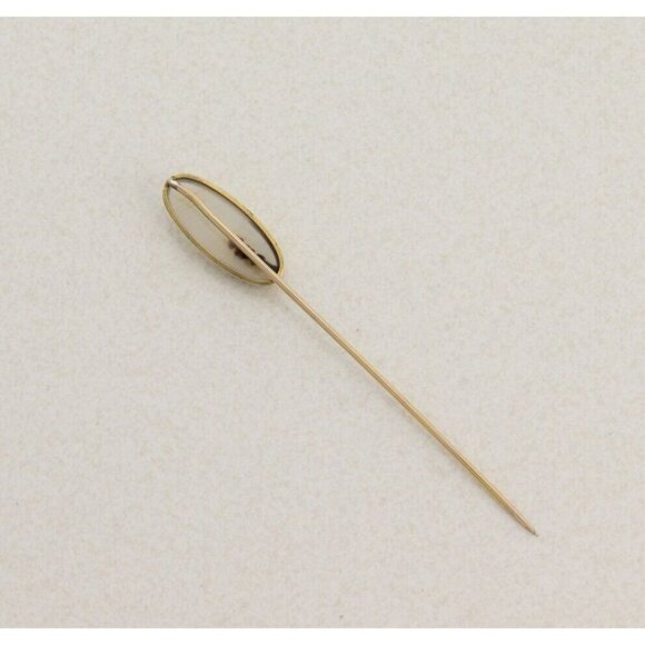 10k Yellow Gold Antique Moss Agate Stick Pin Hat Pin - Picture 8 of 8